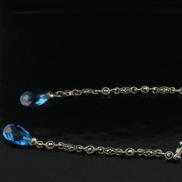 Blue Crystal & Marcasite Dangle Earrings - Picture 13 of 14
